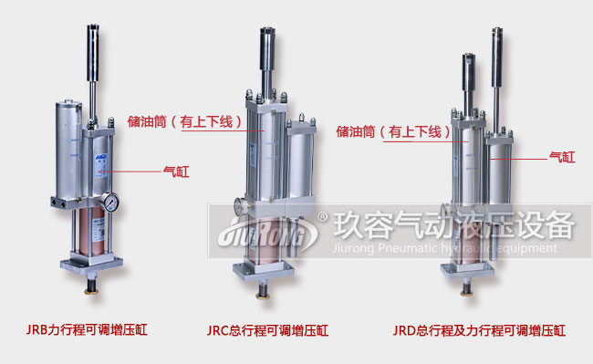 總行程可調(diào)、力行程可調(diào)和及總行程及力行程可調(diào)增壓缸產(chǎn)品在外形上的區(qū)別對(duì)比圖